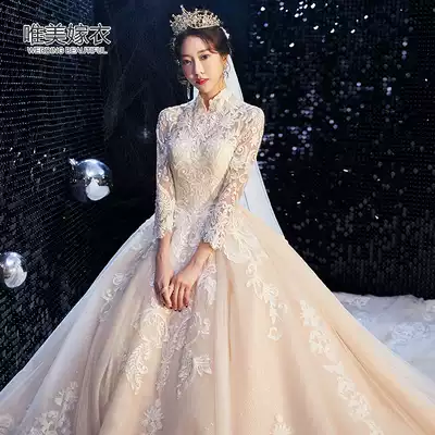 Main wedding dress 2021 new temperament small bride long-sleeved luxury forest super fairy dreamy atmosphere simple tail