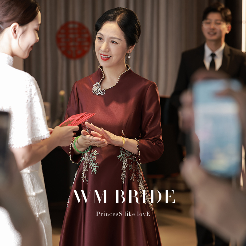 Autumn wedding dress for mother, long sleeve, plus size, suitable for teen