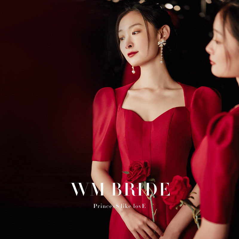 Toast service bride female 2021 new summer order marriage feminine temperament wine red back door evening dress can be worn at ordinary times
