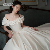 Wedding Dress 2022 New Bride Wedding Off Shoulder Satin Elegant High-end Large Tail Princess Style Minor Design Summer