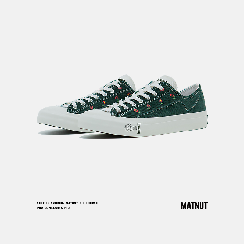 MATNUT x DIEMOUSE ART Green Light Corvey Red Flower Couple Small Low Gang Shoes
