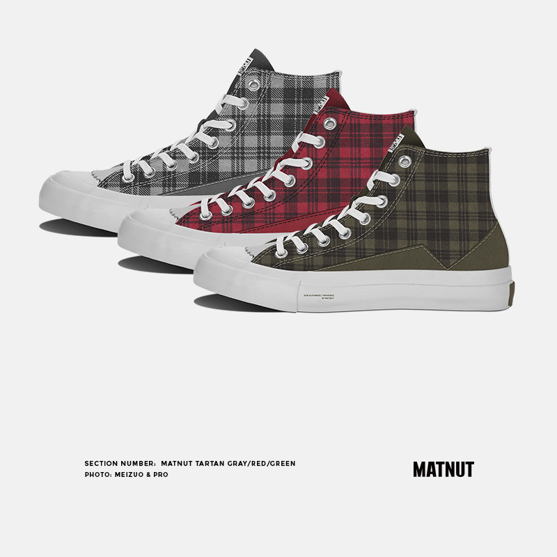 Matnut Artery hi high-top red plaid men's and women's original niche design British casual canvas shoes