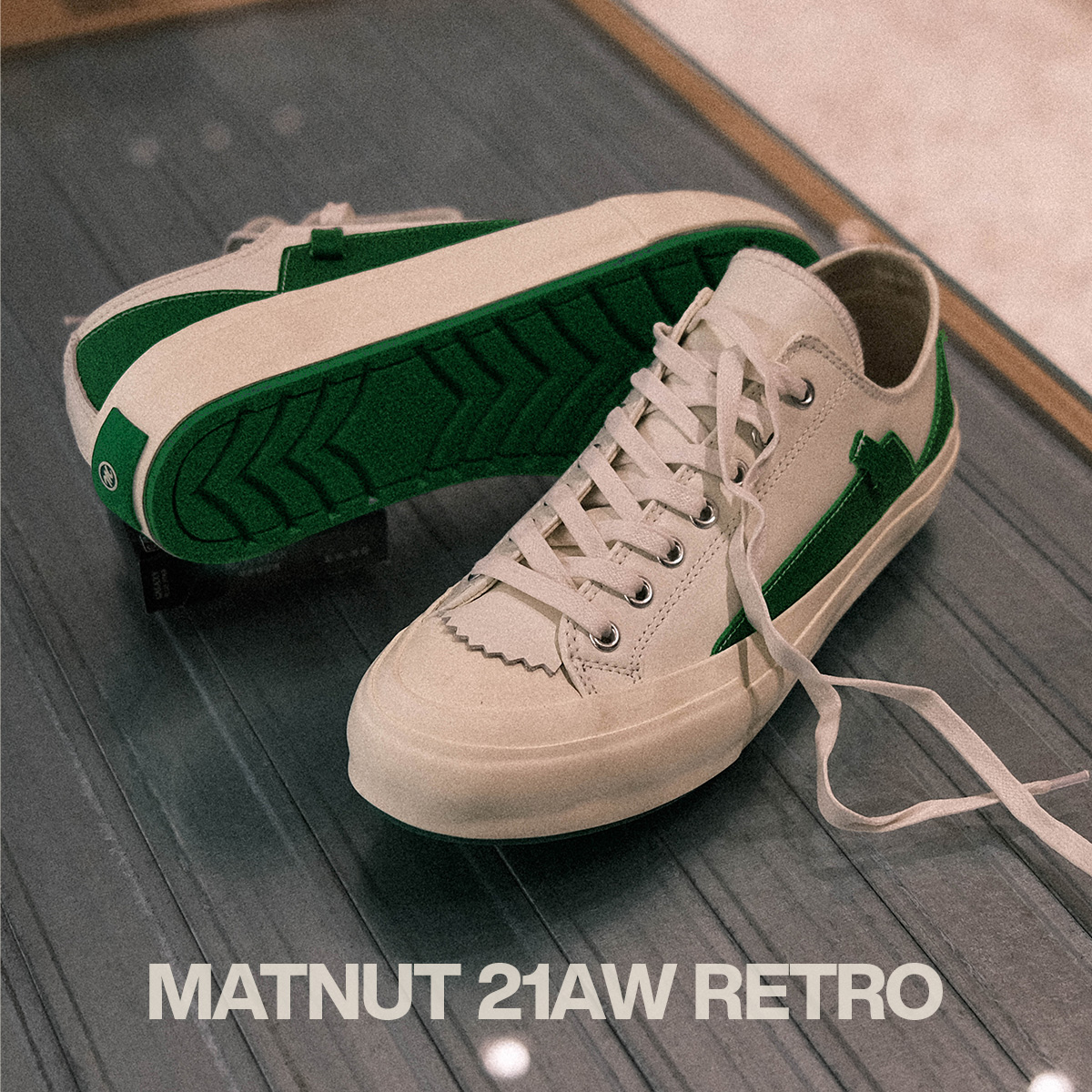 Matnut 21AW Retro green cow leather thick bottom low helping small crowdspring retro little white shoes
