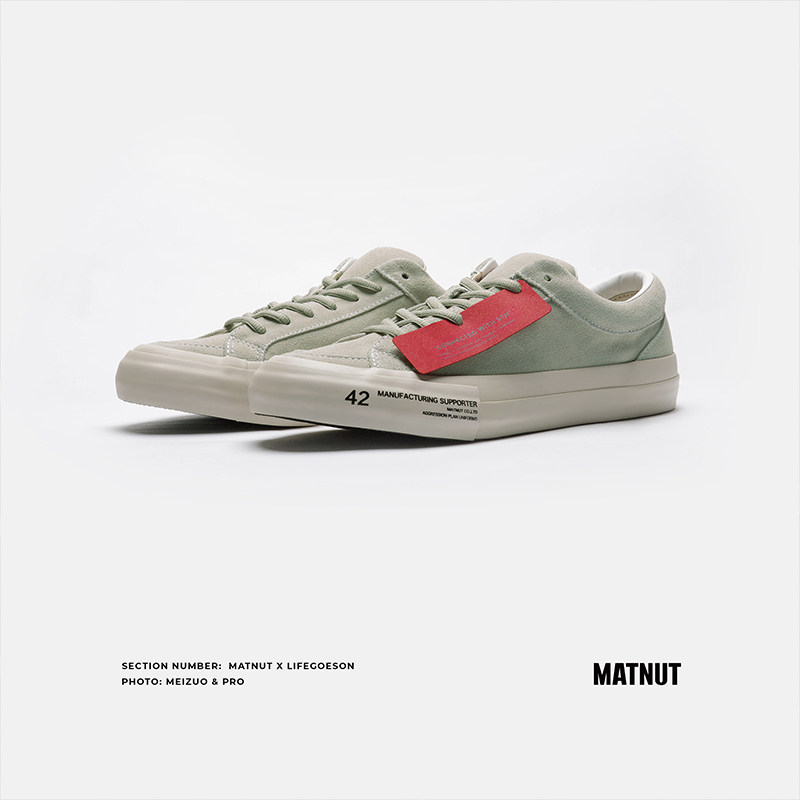 MATNUT x LIFEGOESON Low Grey Green Suede Retro Vulcano Men and women Sports Leisure Slip Plate Shoes