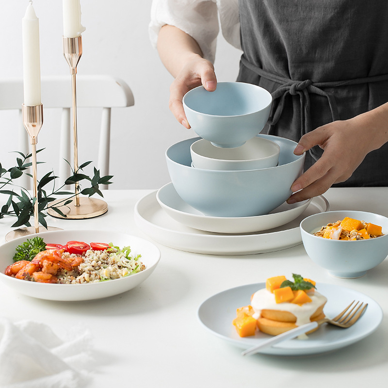 High-End Housewarming Tableware and Dishes Set, Accessible Luxury Couple Dish Set, Practical Home Ceramic Blue and White Series Dinner Plate