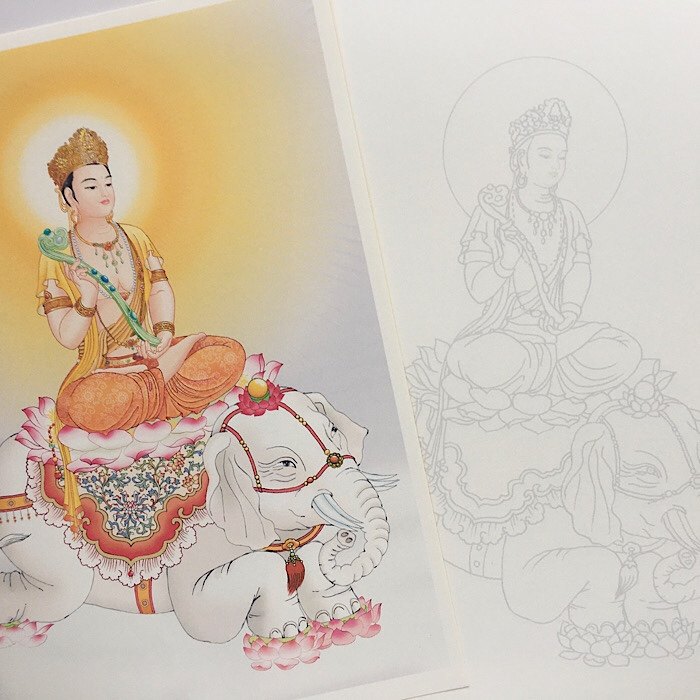 Pxian Bodhisattva Portrait Sketching Line Painted color Shadow print paper Line manuscript figure A4 Size thickened Painting paper Quiet heart pressurised