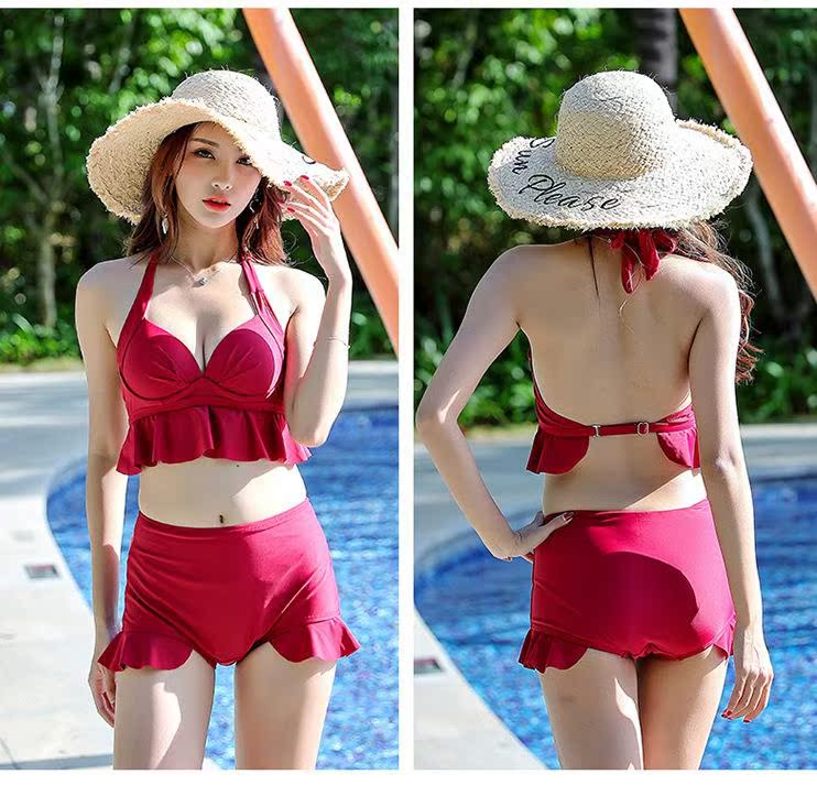 Áo trùm đầu nước ngoài bikini nhỏ ngực khoe áo tắm siêu mỏng siêu mỏng nữ sinh viên Hàn Quốc phiên bản tua rua kiểu Tokyo - Bikinis đồ bơi 2 mảnh dạng váy