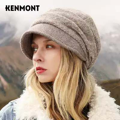 Kamon fashion Korean version of rhinestone British beret female winter wild plus fluff line knitted hat cute pile hat