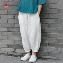 Girl Anti-mosquito Pants Summer Thin linen Boy bouquet Cotton Cotton Cloth Light Cage Pants Pure Color Summer Loose Casual Long Pants