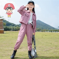 Girl Autumn Clothing Suit 2022 New CUHK Child Foreign Air Casual Girl Spring Autumn Childrens Work Pants Two Sets Tide