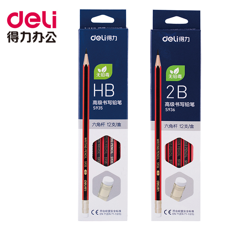 Deli S936 S935 Exam drawing pen Basswood 2B HB pencil Children's pencil Sketch pencil 12 pcs