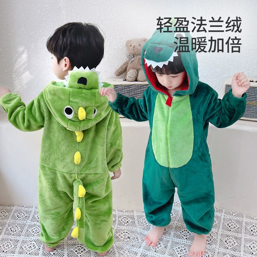 亲箩 Детский комбинезон, динозавр, фланелевая детская коралловая бархатная демисезонная пижама для мальчиков и девочек