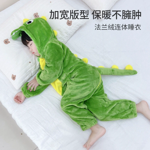 亲箩 Детский комбинезон, динозавр, фланелевая детская коралловая бархатная демисезонная пижама для мальчиков и девочек