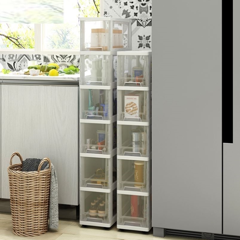 Narrow cabinet strip leaning against wall 20 cm Shelf Refrigerator Nip for containing ultra deep narrow slit Kitchen Transparent Drawer