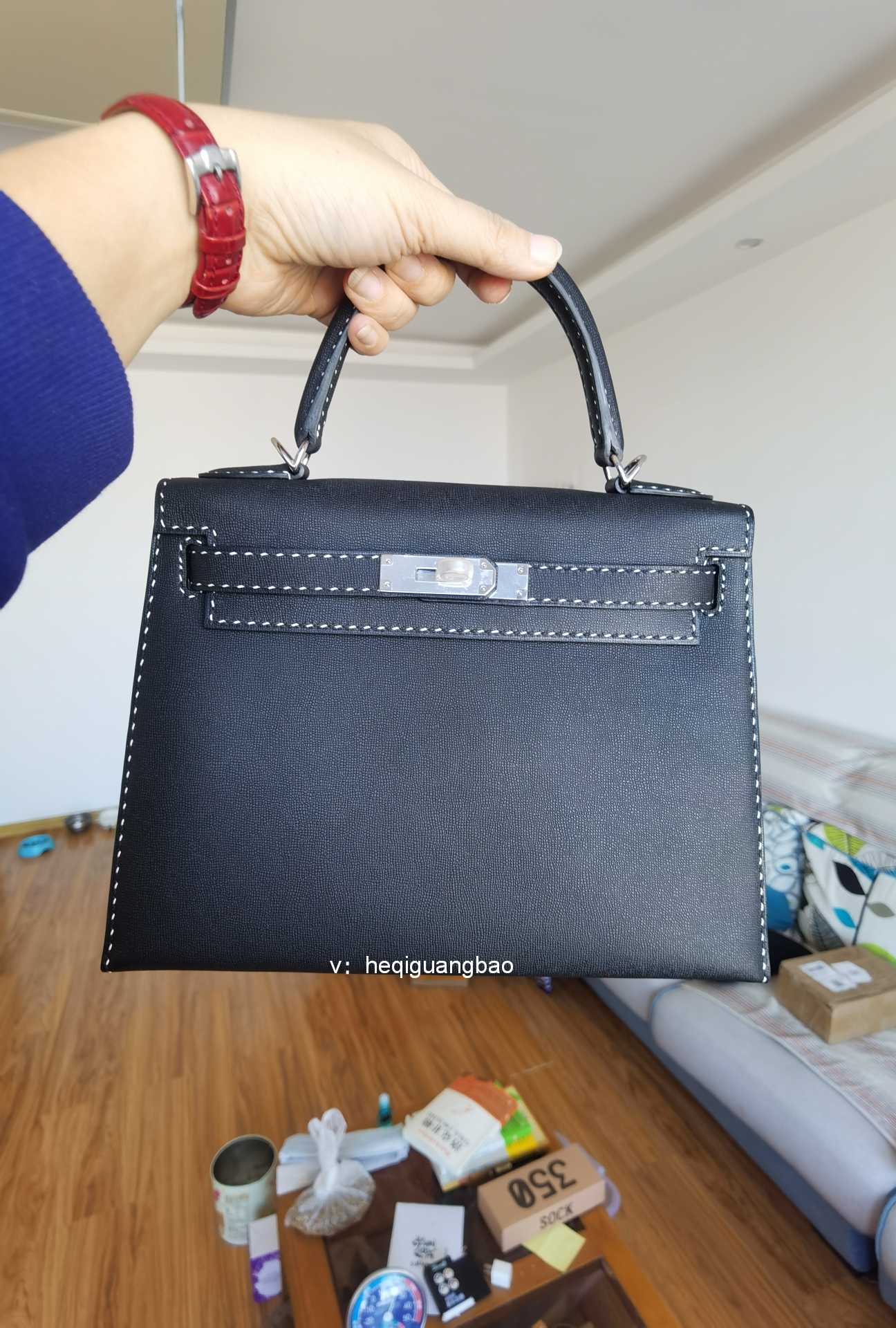 28cmGaine Monsieu original leather wax thread pure handmade two-color seam miss you KL handbag