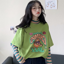 Sweatshirt 2021 new womens fried street design feeling small Korean wind chic fake two blouses in the spring and autumn and thin