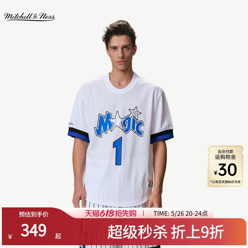 [Celebrity Style] Mitchell & Ness Short Sleeve T-Shirt 76Ers Magic Sports Fitness Top Couple Mn