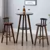 American bar table and chair Retro high stool combination Cafe solid wood carbonized round table Leisure front desk stool
