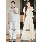 Летняя одежда, кружевная футболка, штаны, комплект, в стиле Шанель, короткий рукав