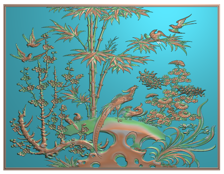 Plum, Orchid, Bamboo, Chrysanthemum, and Bird Screen Carved Relief Picture Four Seasons Flower and Bird Carved Picture 10