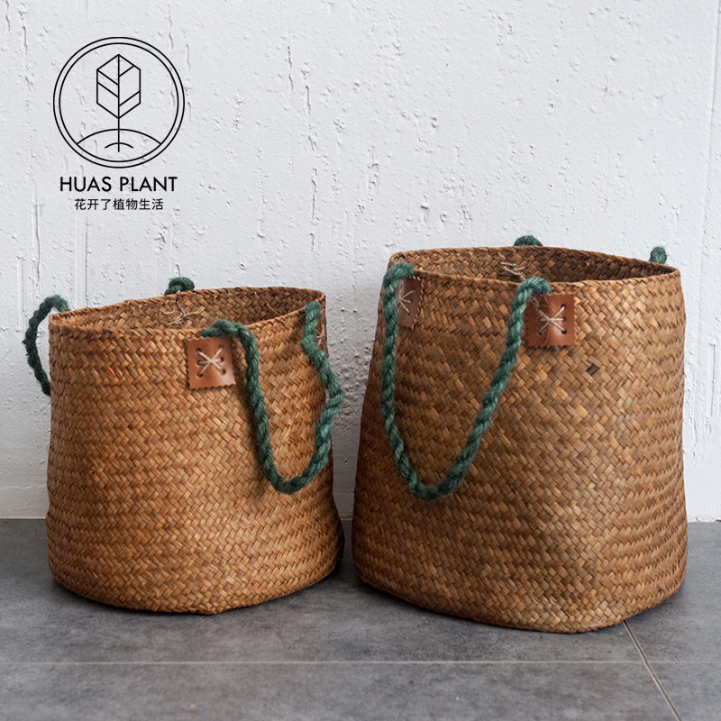 Ian sea grass woven flower basket handmade rattan woven living-room Nordic pendulum piece creative minimalist Decorative Containing Basket