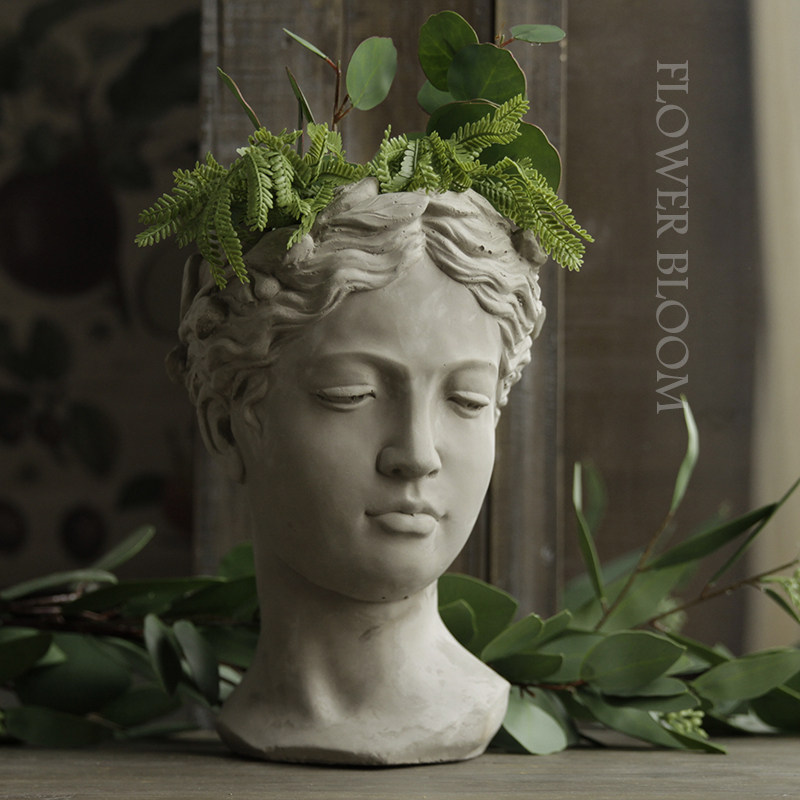 Flower Blooming Muse Flower Vase Vintage Art Portrait Nordic Goddess Vase Cement Flower Pot Creative Muses Ornament