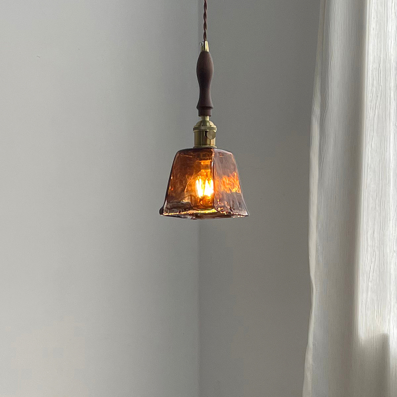 American-Style Vintage Bedroom Bedside Pendant Light, Antique Amber Glass Dining Room Wabi-Sabi Style Homestay Entrance Hallway Pendant Light