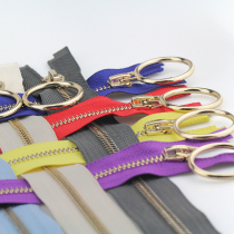 No. 5 light gold tooth metal pure copper zipped tooth opening to pull in large circle lap clothes door flap jacket down jacket down jacket