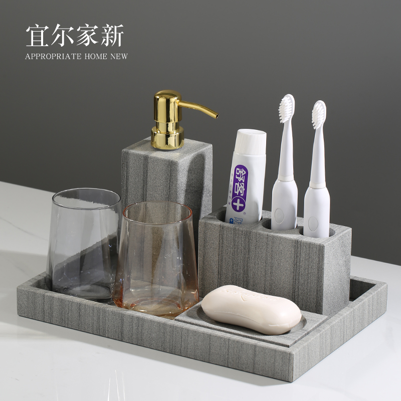 Marble bathroom five-piece set powder room washbasin tray wash set combination Nordic bathroom light luxury supplies