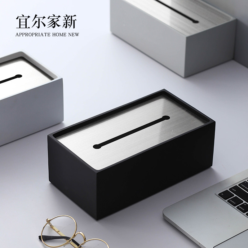 Stainless steel metal tissue box living room, Nordic INS high-end light luxury creative desktop paper box sample room furnishings
