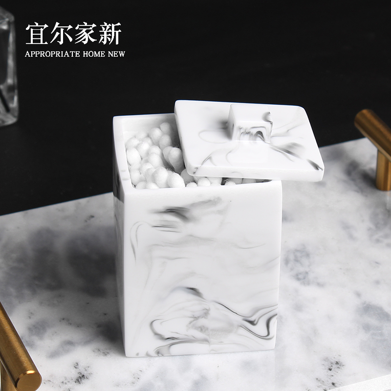 Modern living room cotton stick cylinder toothpick cylinder bath salt pot creative resin toothpick box ornament containing cartridge lid make-up cotton