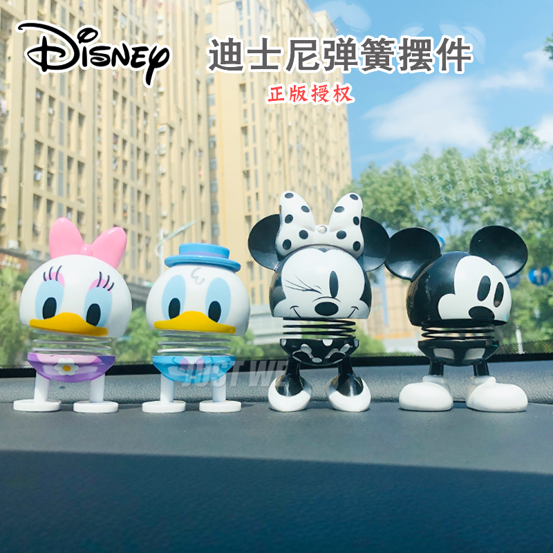 Disney Mickey and Minnie Car Spring Dolls, In-Car Bobblehead Ornaments, Creative Car Decoration Supplies, Cute Car Accessories