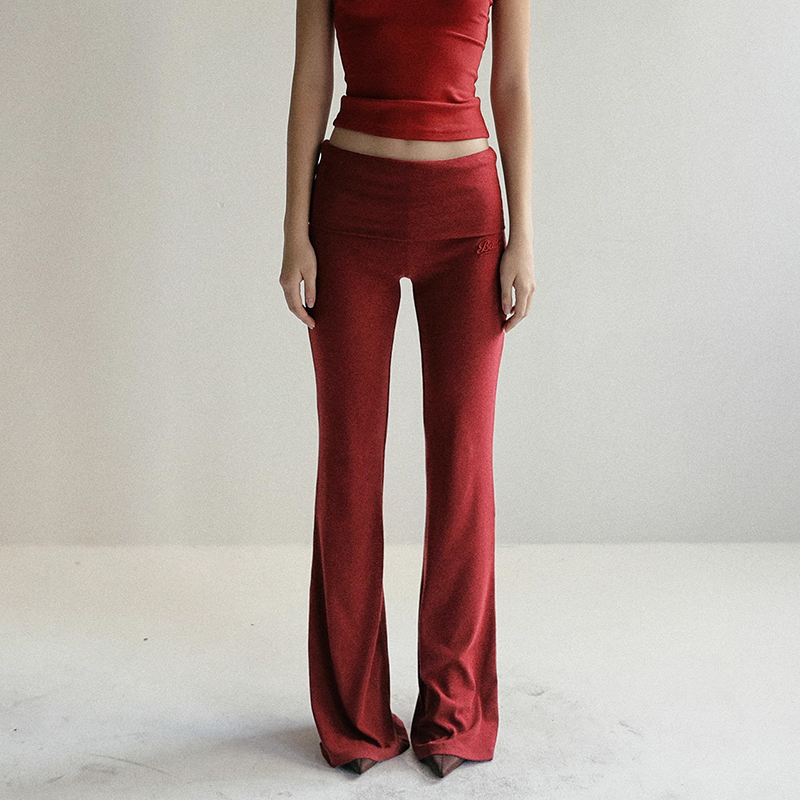 Badblood Korean Niche Spicy Girl Red Foldable Pants Women's Design Flared Pants Spicy Girl Casual Long Pants Trendy