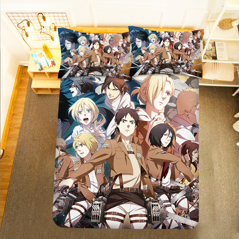 Anime Attack on Titan Surrounding Levi's Captain Bed Sheet Quilt Mikasa Ackerman Student Bed Three-piece Set