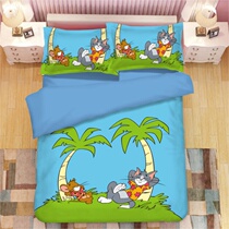 Cat and Mouse Four sets of cartoon children Simpson sheet Quilt Cover Printed Boy Student Dormitory Bed Bedding