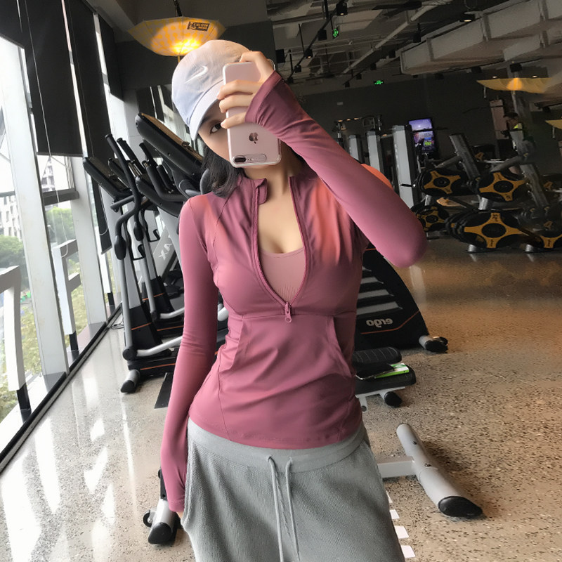 Lan pattern autumn and winter yoga top female slim running sweater fitness clothes half zipper slim leisure sports long sleeve