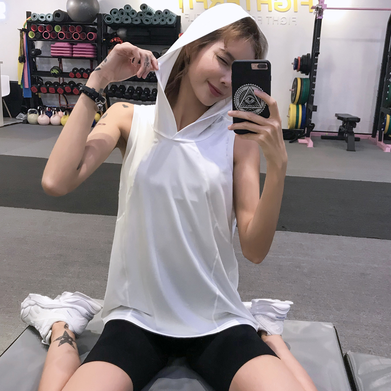 Loose-Fitting Sports Cover-Up for Women, Summer Sleeveless Slimming Yoga Training Vest, Thin Hooded Fitness Top