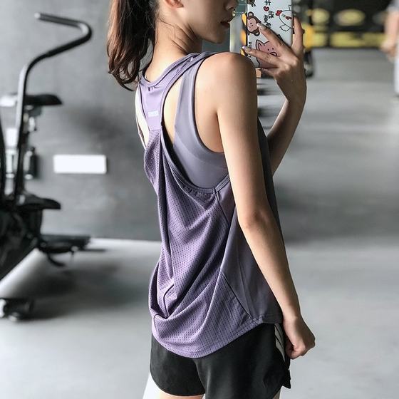 Lan pattern outer wear work-back yoga top women's sleeveless training fitness loose sports vest t-shirt training blouse