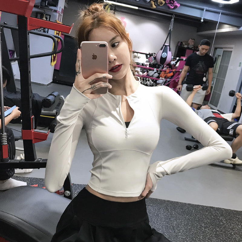 Lan pattern autumn and winter fitness long sleeve women's stretch sports shirt tight running slim half zipper yoga clothing sweater