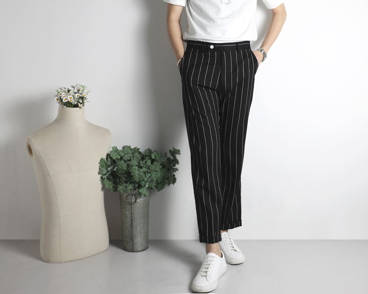 BIGGEZI British high street thin slim slim suit suit black sọc dọc tính khí giản dị phù hợp với hai mảnh - Suit phù hợp vest nam đẹp