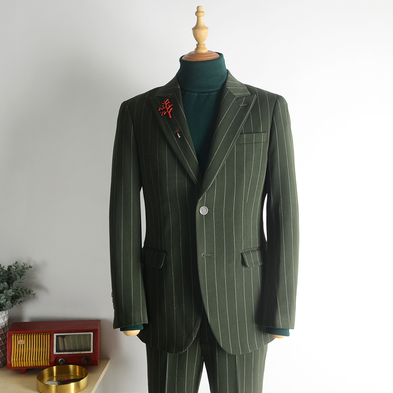 BIGGEZI Anh quý ông retro quân đội bộ đồ sọc xanh quần âu
