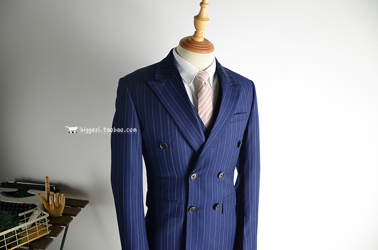 BIGGEZI Bộ đồ đôi sọc trắng kiểu châu Âu và Mỹ bộ vest nam thời trang