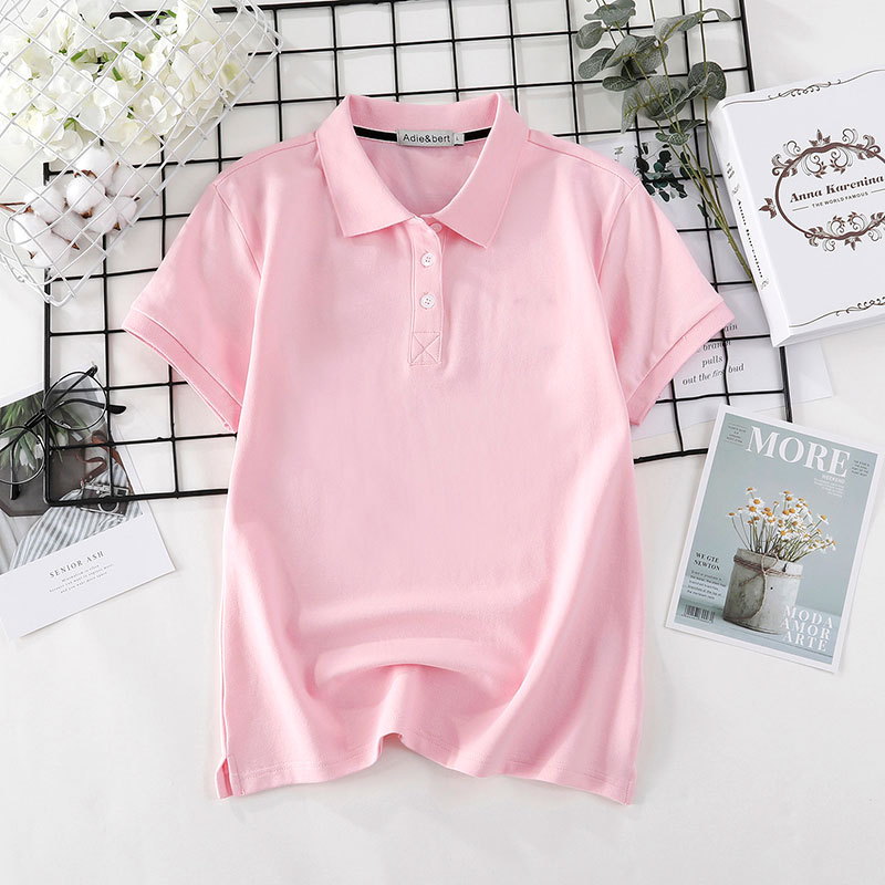 Summer Collared Short-Sleeved T-Shirt for Women, Pure Cotton Collared Top, Pink Versatile T-Shirt, Sports Casual Polo Shirt