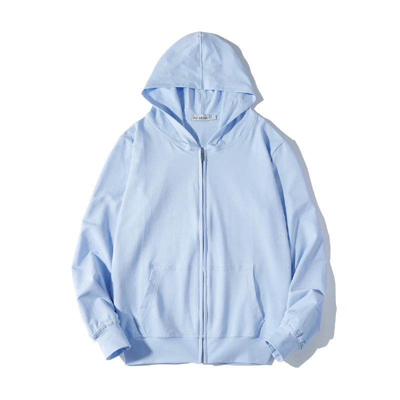 Blue Sweatshirt for Women, Summer Thin Hooded Sun Protection Top, Women's Zip-Up Cardigan, Casual Wear, Loose Sports Jacket