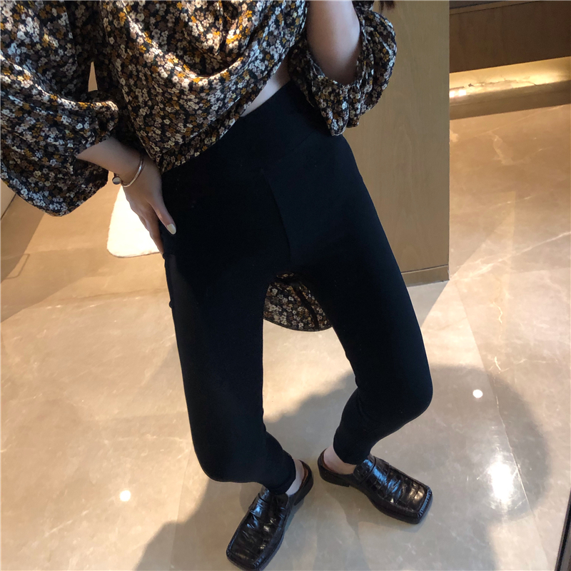 OPENING Homemade Inner Pants Women Outer Wear Autumn Thin High Waist Tight Elastic Black Nine-point Cigarette Pants