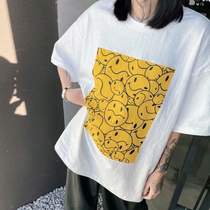 Vicxx sunflower print Tide brand loose summer New Hip Hop couple round neck short sleeve half sleeve t-shirt