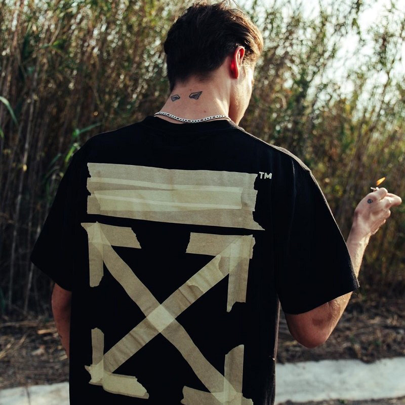 Vicxx Out of OW Style Adhesive Tape Arrows Print Tide Card Hip Hop Loose Spring Summer New Couple Short Sleeve T-Shirt Man