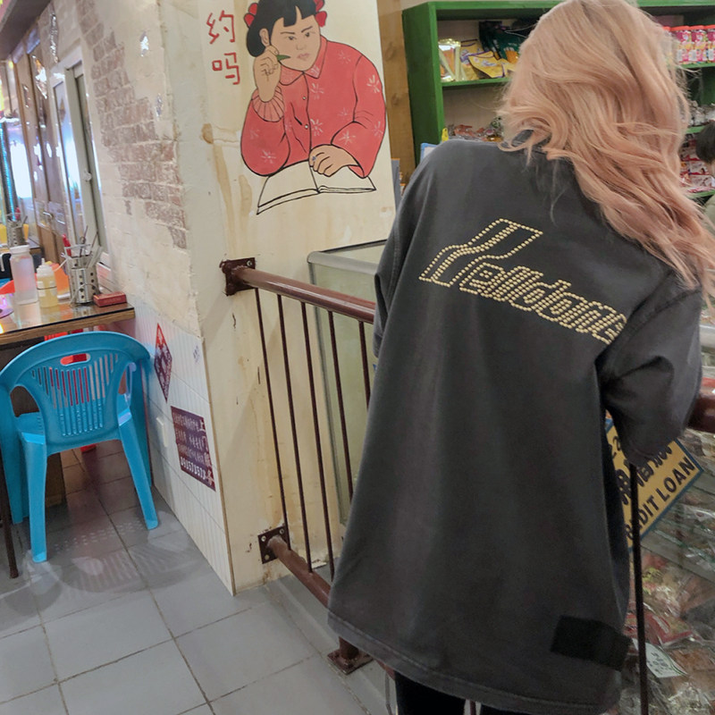 Vicxx out-of-product We11done solid pearl bronzed with loose short sleeve Wellbeing Korean version Couple T-shirt