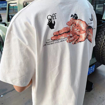 Vicxx produced OW style summer new finger print Tide brand loose hip hop couple round neck short sleeve t-shirt