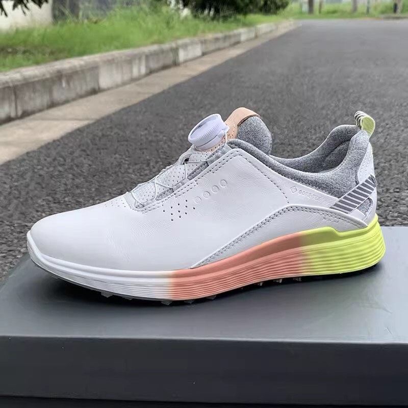 Women's Leather Golf Shoes with Knob Lock, Outdoor Casual Sports Shoes, Comfortable and Simple for Walking